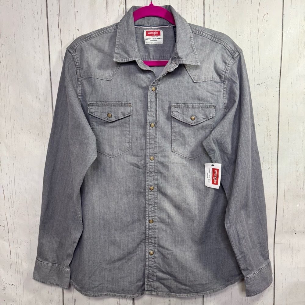 Wrangler Gray Snap Button Western Shirt Size M Classic Workwear Rodeo Americana